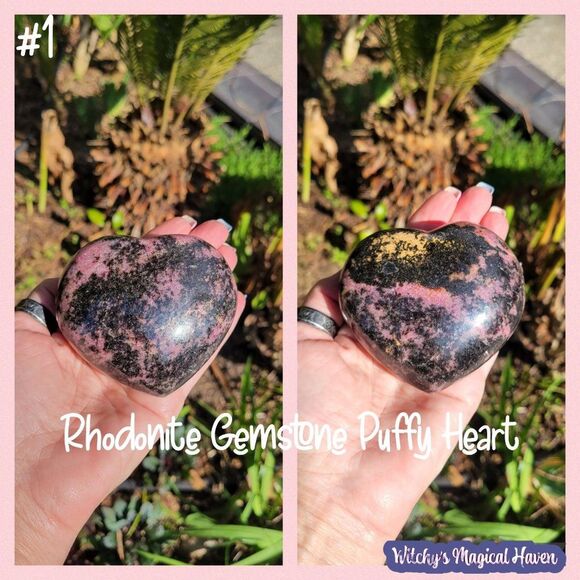 Rhodonite Crystal Puffy Heart - Picture 1 of 3